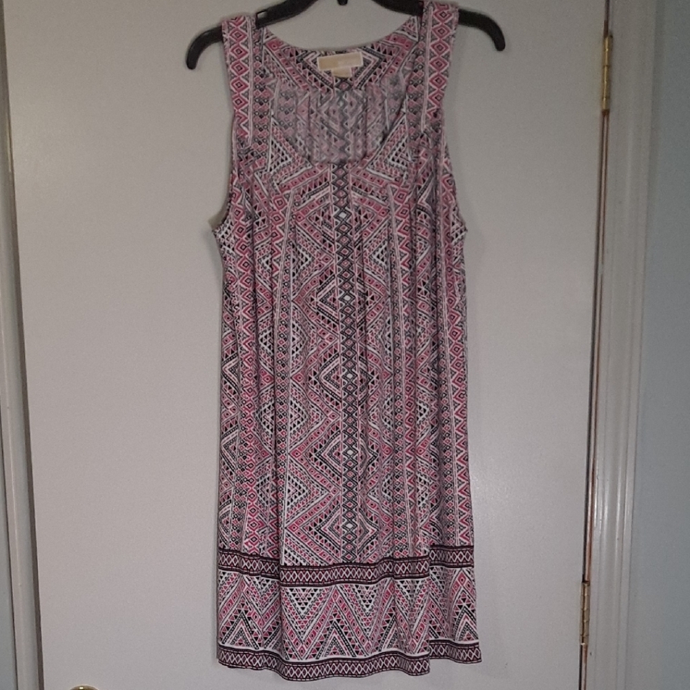 MICHAEL Michael Kors Pink and Black Geometric Midi Dress